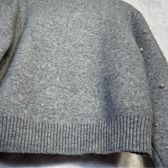 Oliver O Womens XL Melange Gray Beaded Pearl Zip Knit Sweater Wool Ribbed NWT - Picture 8 of 16
